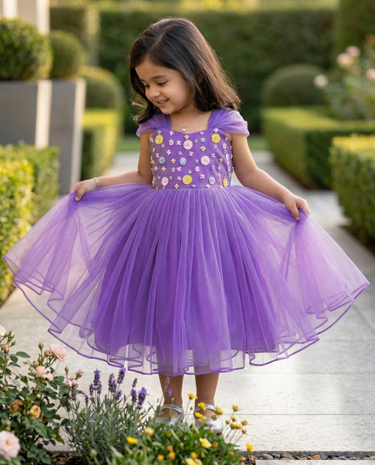 Pastel Lavender Baby Girls Birthday Dress - Sequins Handwork Party Frock by Stanwells Kids