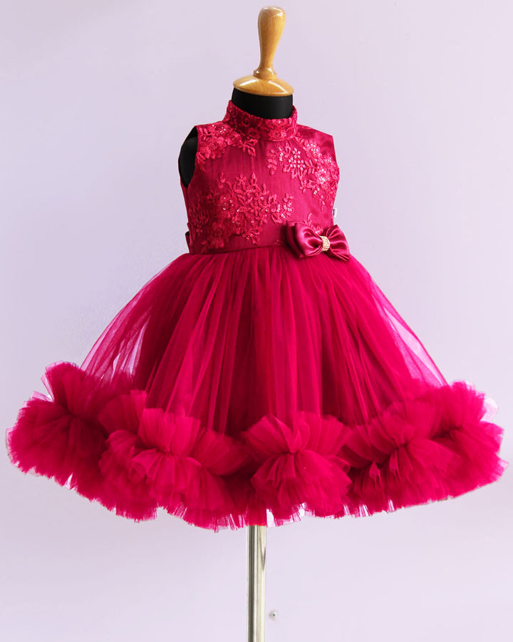 Baby girl birthday dress, reddish maroon sequins frock, birthday dress for girls