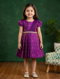 Violet Shade Silk Butti Frock – Ethnic Party & Festive Dress for Baby Girls
