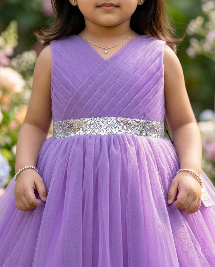 Pastel Lavender Pleated Knee Length Frock