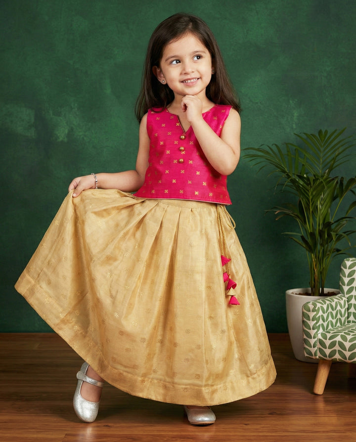 Baby girl birthday dress, magenta lehenga choli, toddler festive outfit, golden dress for kids, Indian traditional wear for baby girl