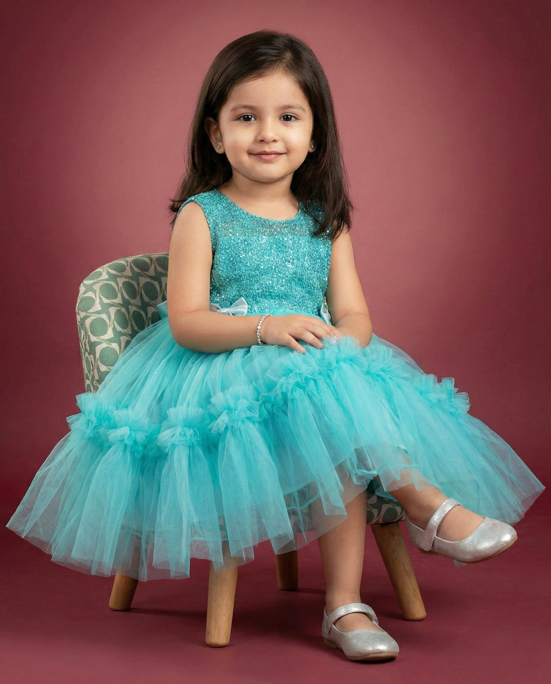 Pearl blue baby girl birthday dress, embroidered party frock, ruffle dress for baby girls, elegant toddler birthday outfit, Stanwells Kids celebration dress