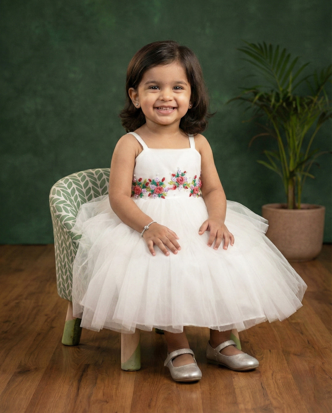 off white birthday dress for baby girls, hand embroidered frock, elegant partywear baby dress, baby girls off white frock, stanwells kids birthday collection