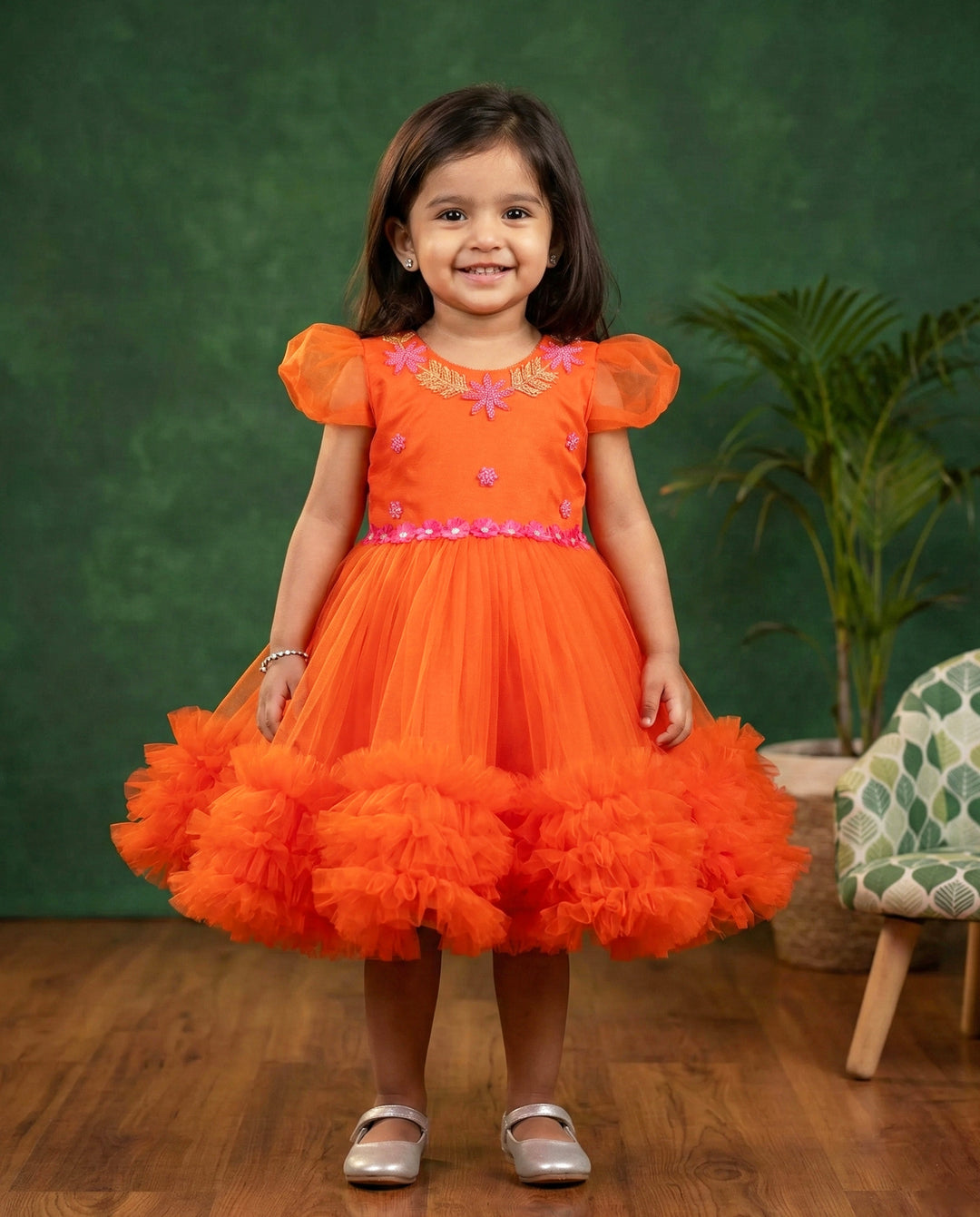 Orange Shade Handwork Ruffle Frock – Perfect Party &amp; Birthday Dress for Baby Girls by Stanwells Kids