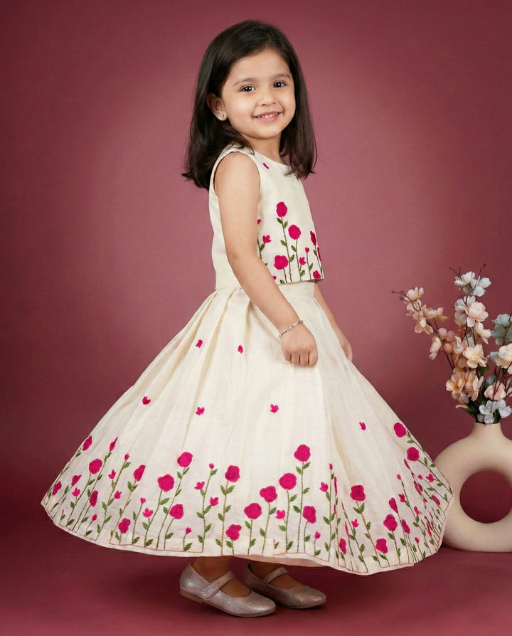 Cream Pink Baby Girl Birthday Dress, Party Wear Lehenga Choli, Kids Birthday Outfit