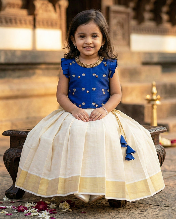 stanwells kids, blue dresses or kids, lehenga choli for kids, onam collections for baby girls, ethnic dressesf for kids, nakshatra kids