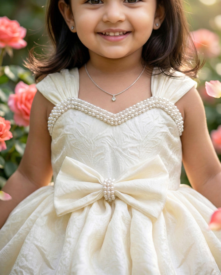 Off-White Shade Partywear Western Style Premium Silk Layer Frock – photo 2 – Stanwells Kids