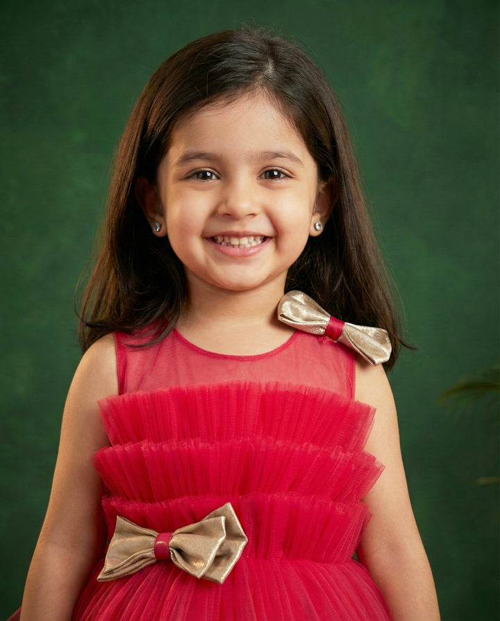 Rani pink tail frock, elegant pleated birthday dress, baby girl party wear, stylish frock for girls, pink shade kids frock