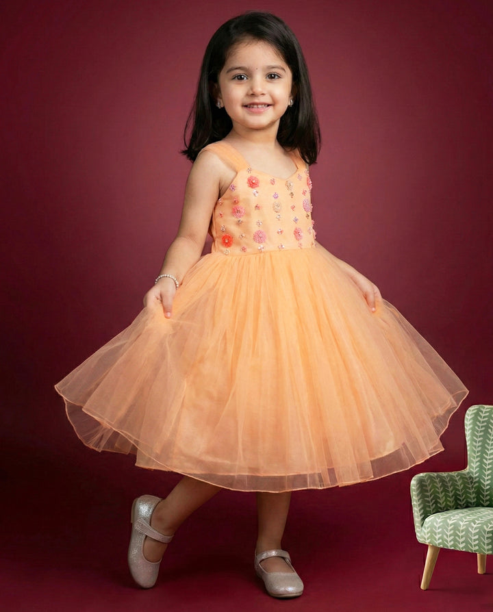 light peach sequins birthday dress for baby girls

baby girl partywear frock with sequins handwork

premium peach birthday frock for toddlers

baby girls festive party dress peach color

kids birthday dress with hand embroidery