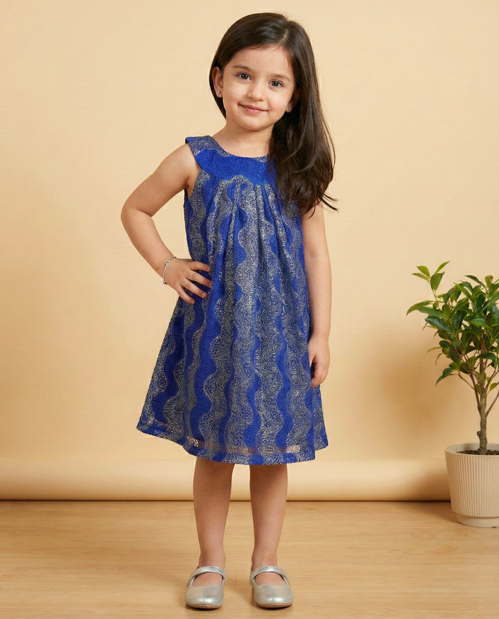 Royal blue sleeveless western baby girls birthday dress, stylish partywear frock for kids, premium designer dress, Stanwells Kids