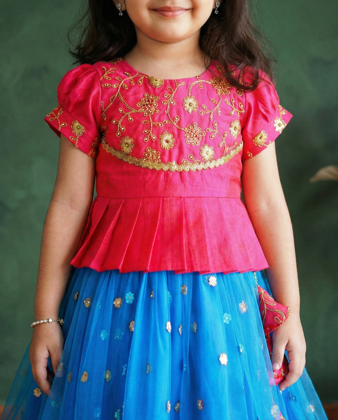 Sky Blue & Pink Combo Baby-Girl Readymade Sequins Embroidery South Indian Lehenga Choli
