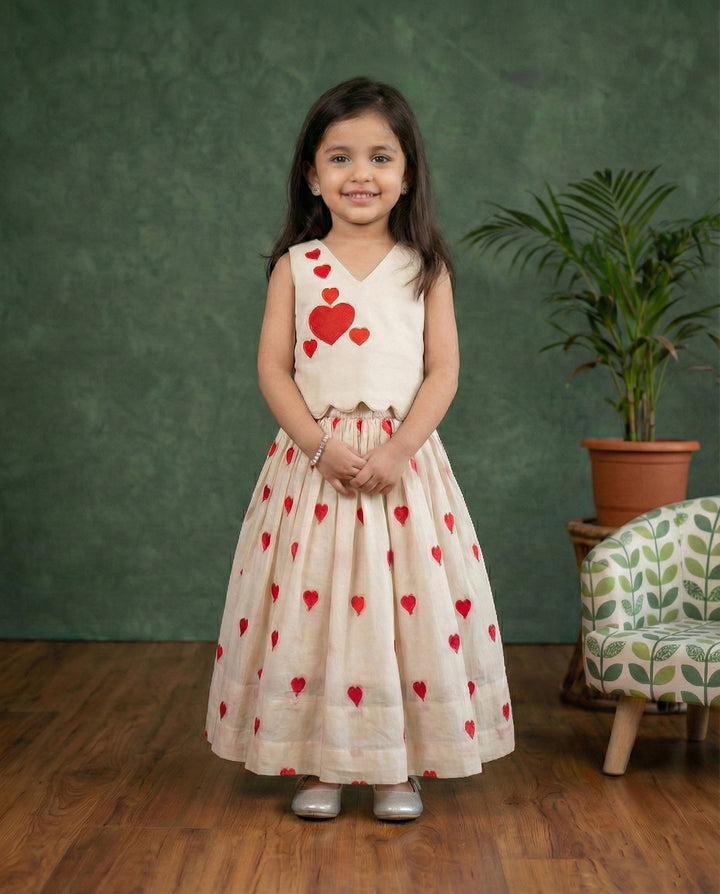 Baby girls cream red lehenga choli birthday dress party wear