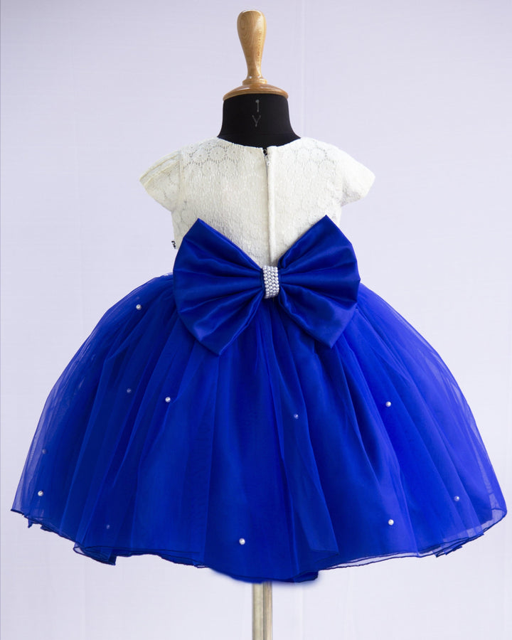 Royalblue & Offwhite Combo  Baby Girls Premium Partywear Flared Frock