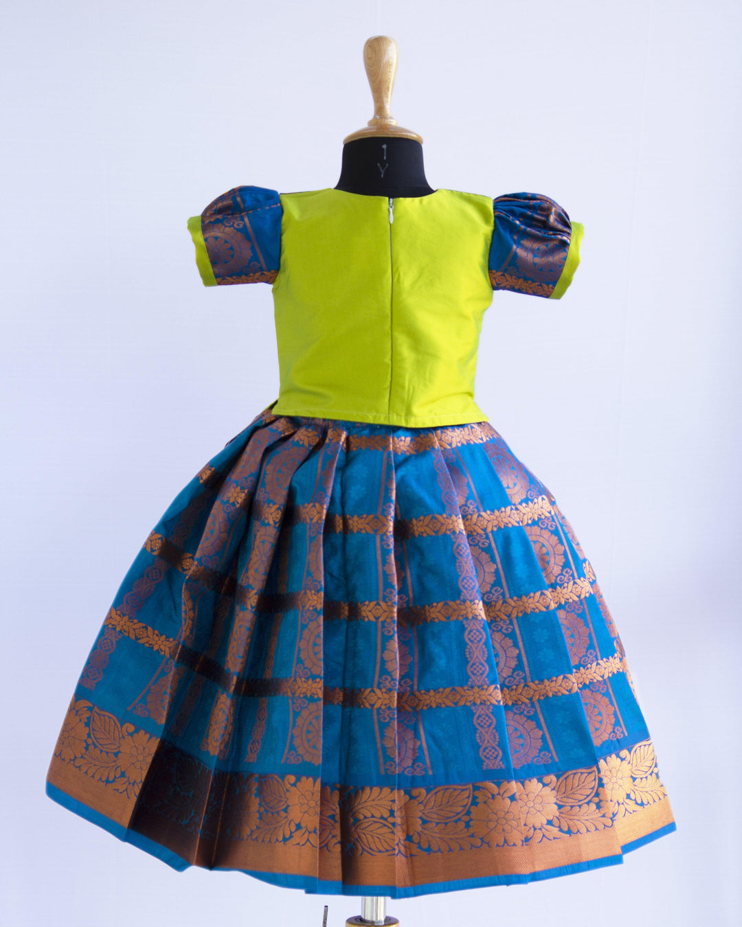 Sapphire Blue & Lime Green Combo Girls Traditional Silk Lehenga Choli 