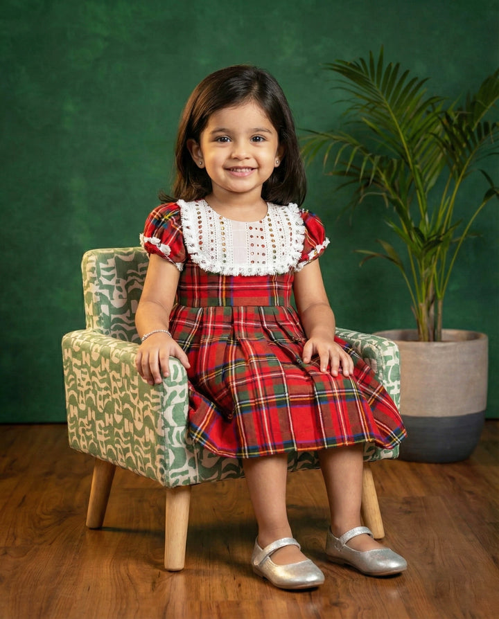 baby girls birthday dress, Christmas cotton check frock, kids partywear dress, cotton checks dress for girls, toddler party dress, comfortable festive frock, baby girl outfit, girls birthday outfit, Xmas dress for kids, Indian shipping birthday dress