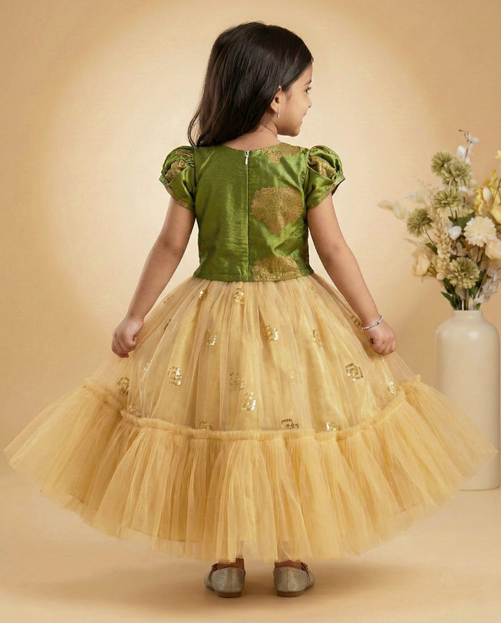 Olive green baby girl lehenga, birthday dress for baby girls, silk lehenga choli, kids ethnic wear, traditional baby outfit, toddler festive dress.