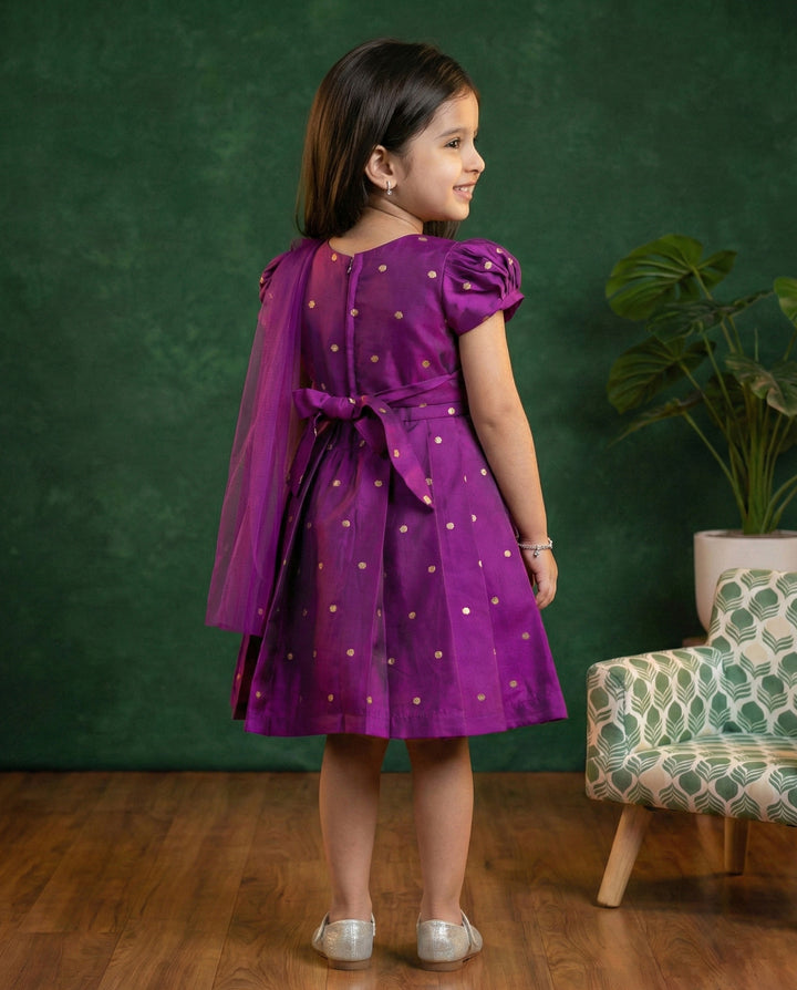 Violet silk butti frock, ethnic party wear, baby girl birthday dress, festive kids frock, violet shade girls frock