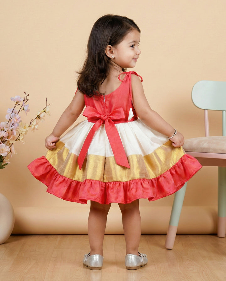 Cream peach kettuduppu frock back view – Stanwells Kids