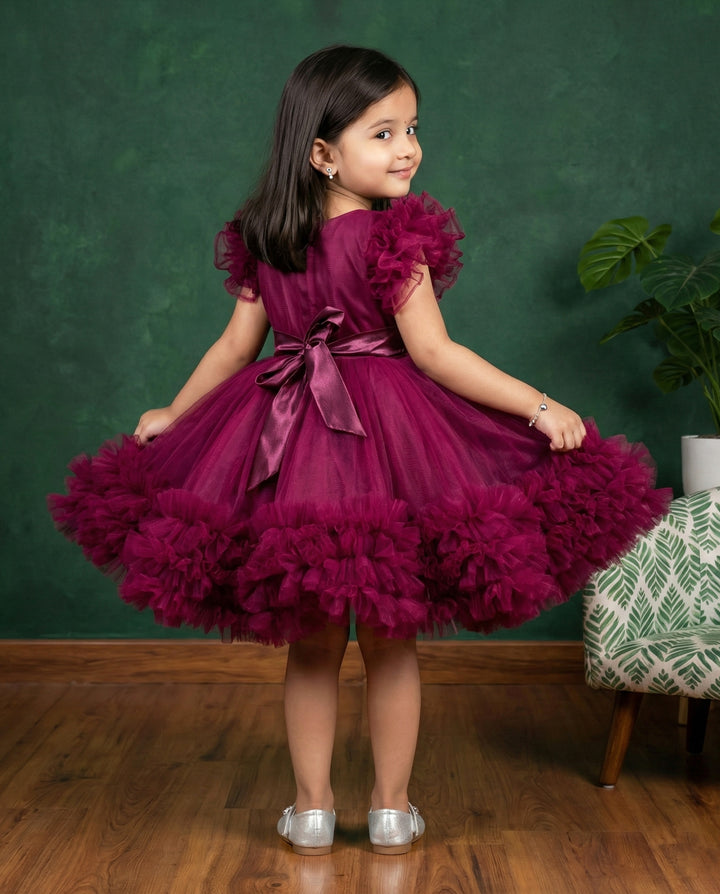 Grapevine Shade Baby Girls Birthday Dress, Heavy Handwork Party Wear Frock, Elegant Kids Outfit