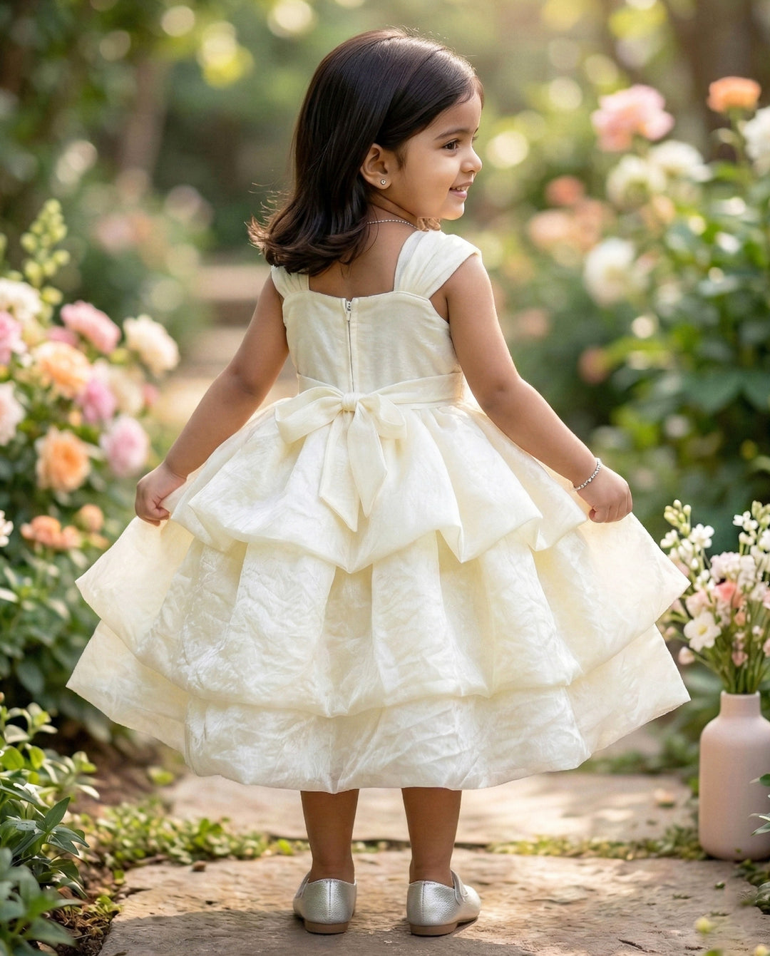 Off-White Shade Partywear Western Style Premium Silk Layer Frock – photo 4 – Stanwells Kids