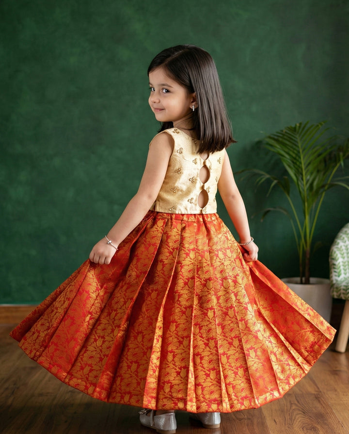 Sandal red combo baby girls birthday dress, traditional lehenga choli, kids festive wear, handwork baby girl outfit