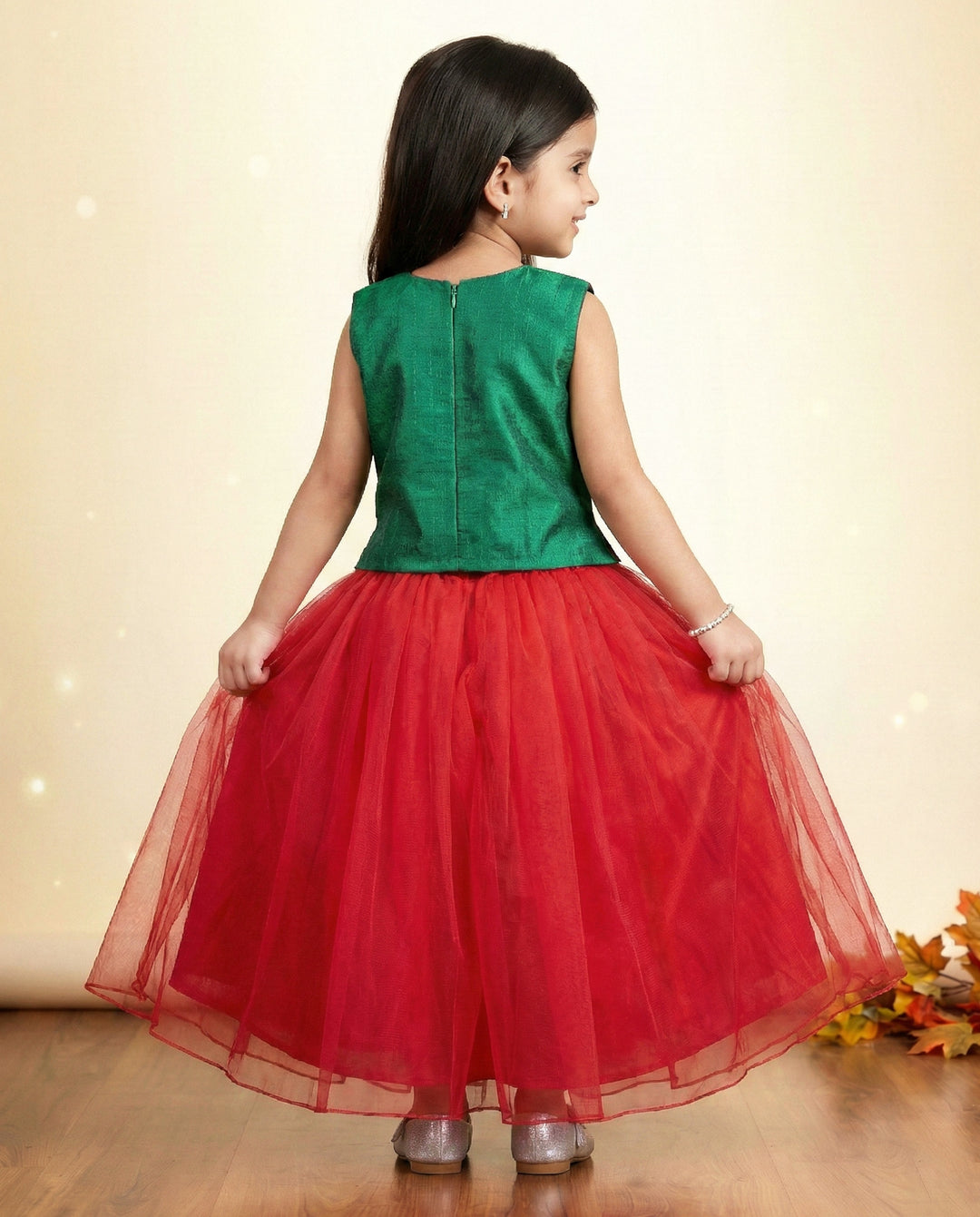 Rama green and Rany pink ethnic skirt and top, handwork birthday dress for baby girls
