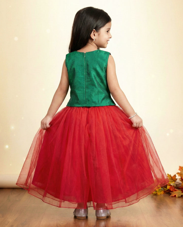 Rama green and Rany pink ethnic skirt and top, handwork birthday dress for baby girls