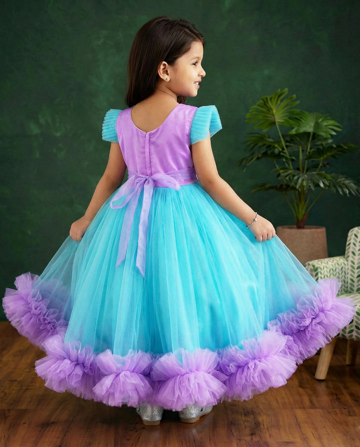 Sky blue lavender baby girls birthday dress, flower gown, designer full-length partywear, kids birthday outfit, Stanwells Kids