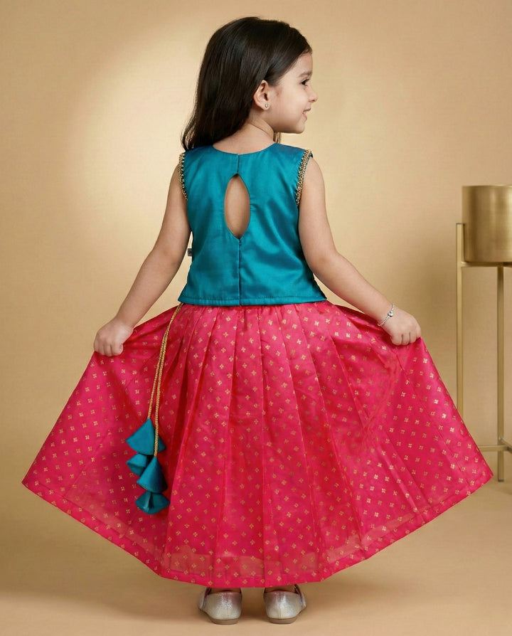 Magenta Peacock Shade Lehenga Choli for Baby Girls – Birthday Dress