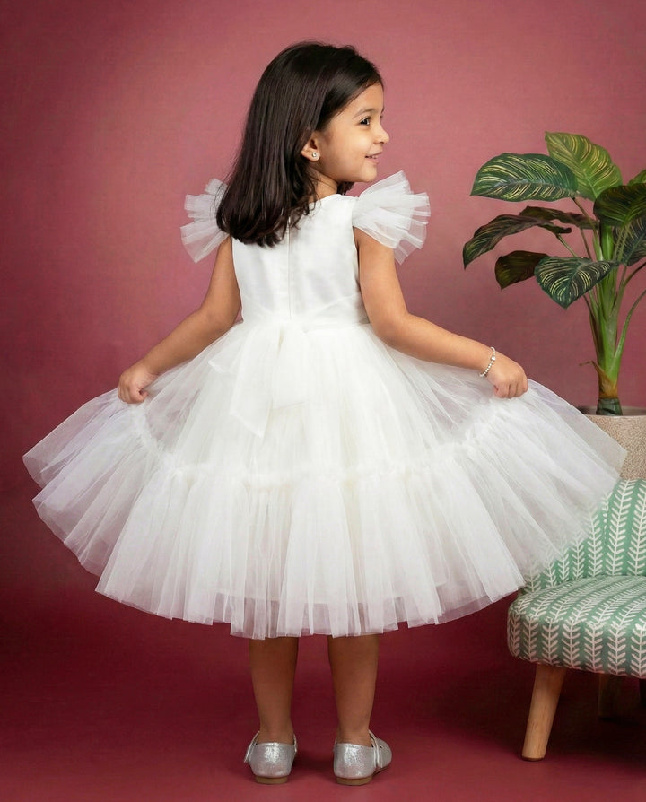 Off white candy theme frock for baby girls, premium birthday dress, partywear dress, Stanwells Kids