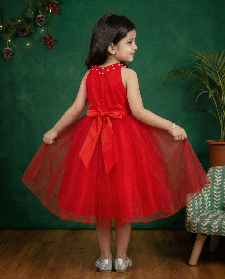 Red shade halter neck flower frock, baby girls birthday dress, party wear