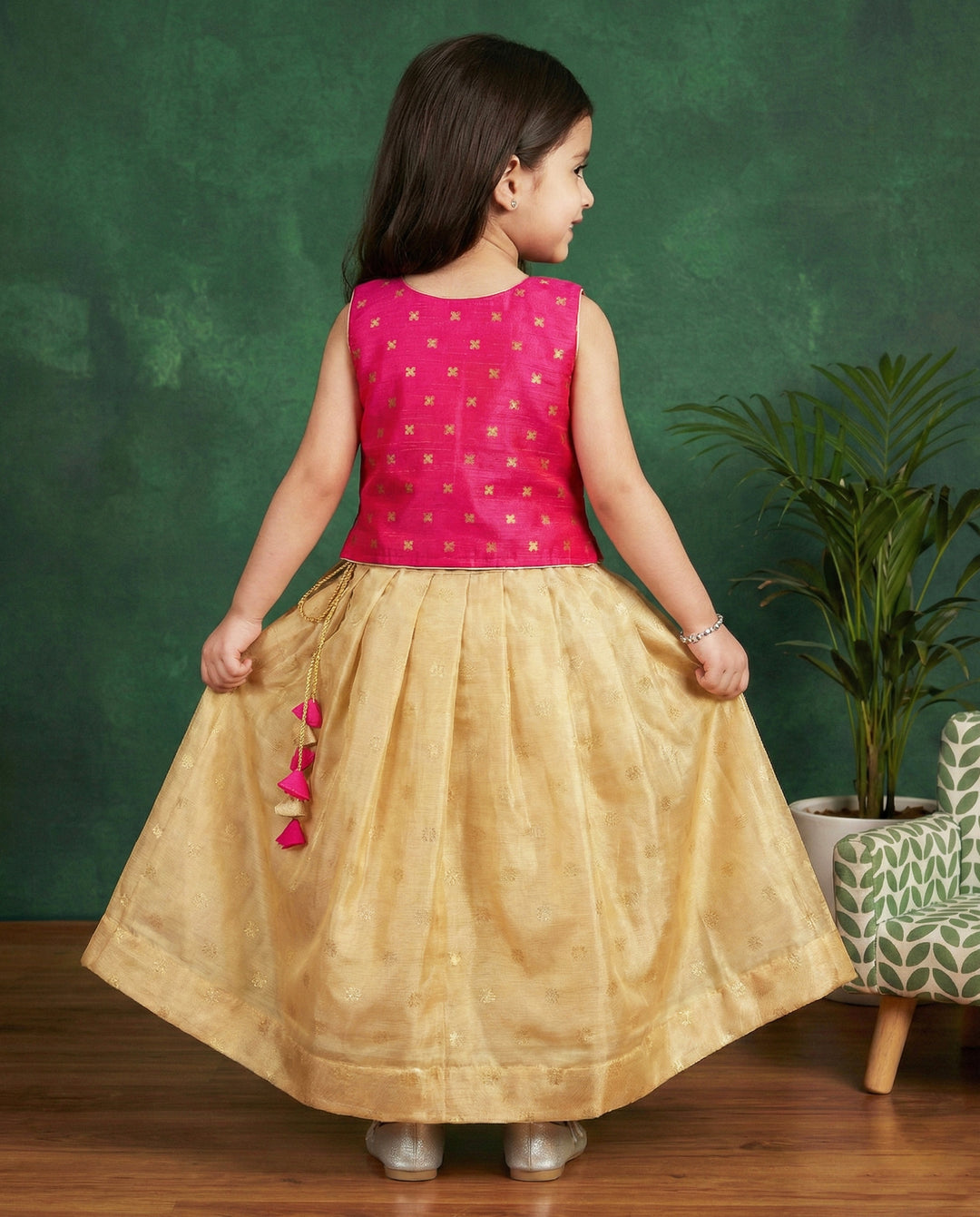 Baby girl birthday dress, magenta lehenga choli, toddler festive outfit, golden dress for kids, Indian traditional wear for baby girl