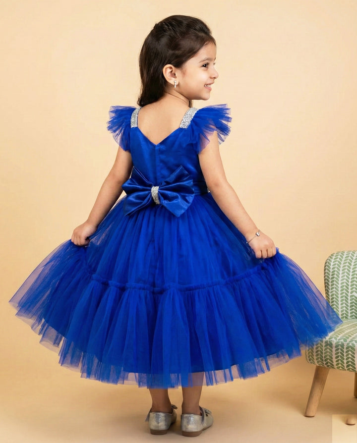 royal blue birthday dress for baby girls, handwork party wear frock, premium kids birthday outfit, baby girls royal blue frock 1st birthday, stanwells kids dress, comfortable soft lining