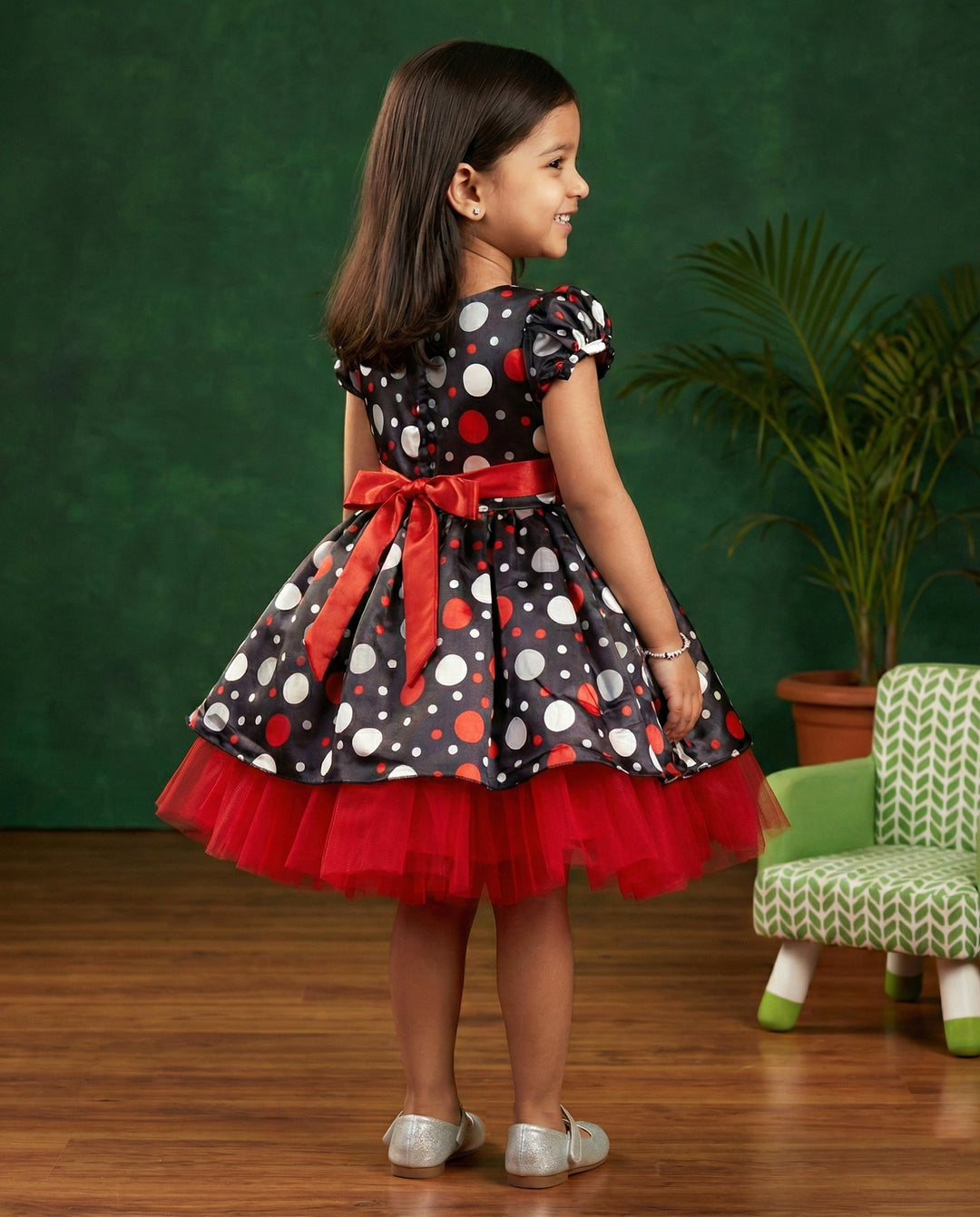 baby girls birthday dress, black satin frock, Christmas frock for kids, printed satin partywear dress, festive outfit for girls, toddler party dress, elegant kids frock, soft satin birthday dress, baby girl Christmas outfit