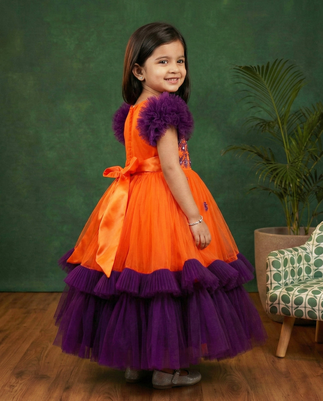 Orange & Purple Designer Handworked Birthday Dress for Baby Girls Orange & Purple Designer Handworked Birthday Dress for Baby Girls