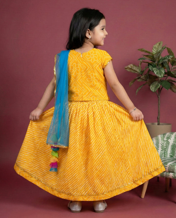 yellow printed cotton lehenga choli, stanwells kids, baby girls dresses online. ethnic lehenga cholis, cotton dresses for kids