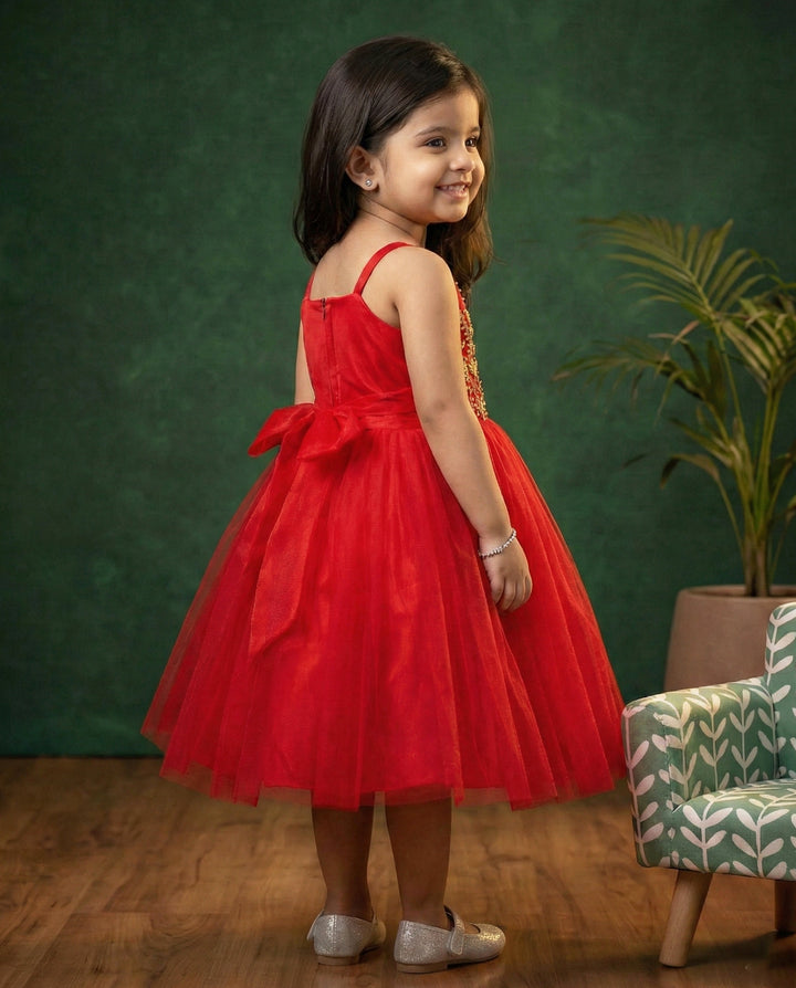 Red heavy handwork frock for baby girls, partywear birthday dress, wedding dress for girls, Stanwells Kids