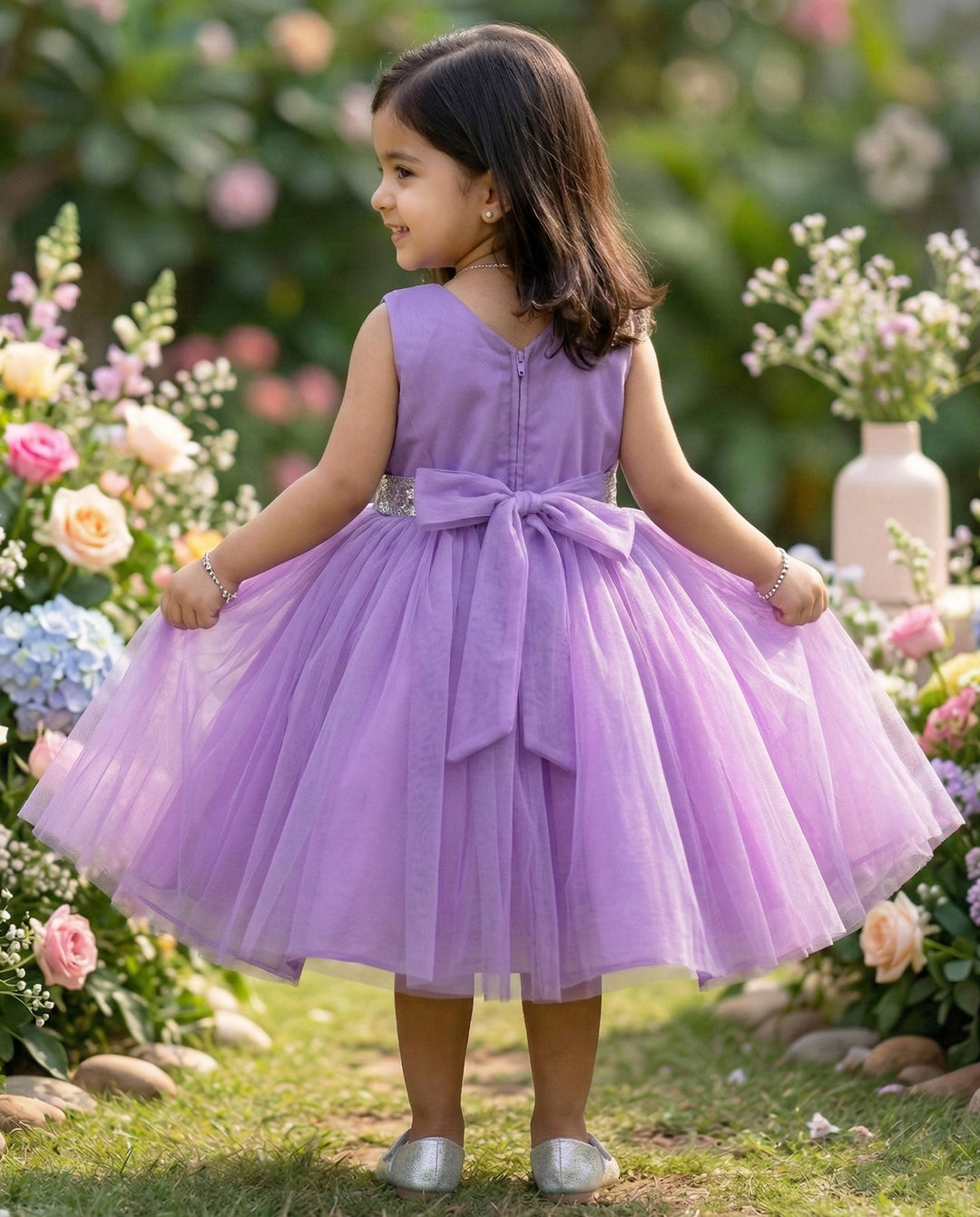Pastel Lavender Pleated Knee Length Frock