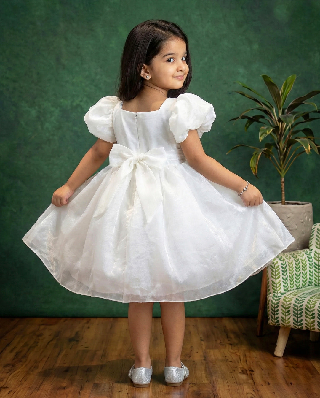 White organza cherry embroidered baby girls birthday dress, elegant partywear frock for kids, premium designer dress, Stanwells Kids