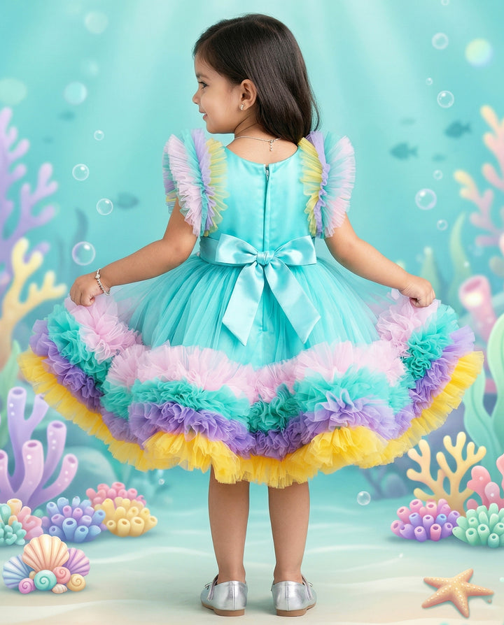 baby shark, designer frock for baby girls, kids clothing, partywear collections baby, 1 year birthday, handwork frocks, multi colour layer frock india