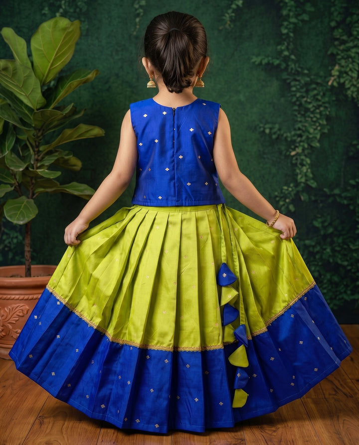 Stanwells Kids royal blue green lehenga choli for baby girls silk ethnic dress