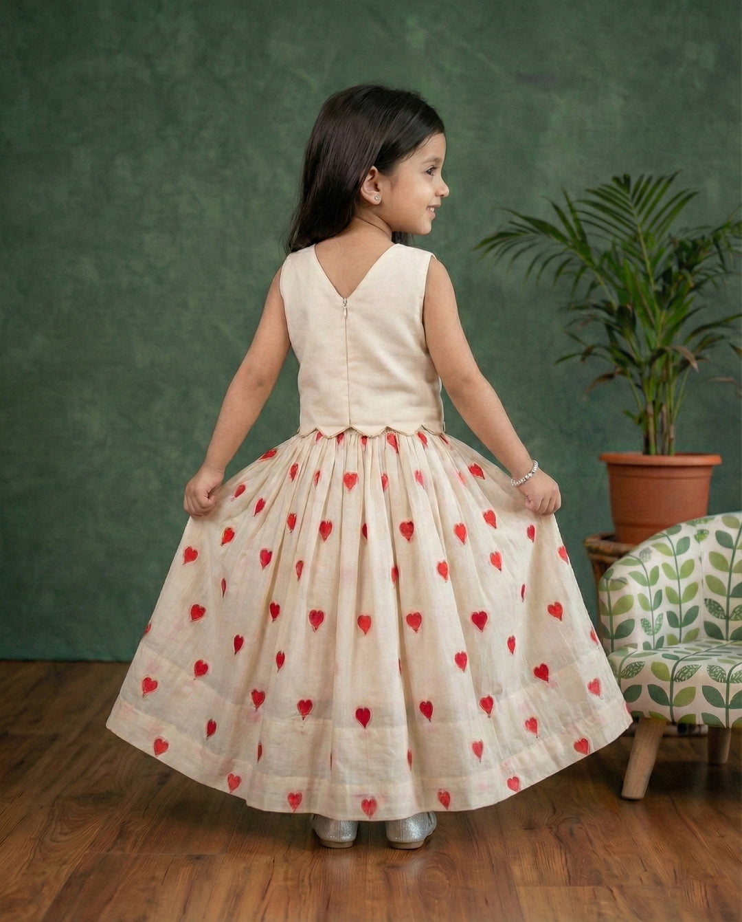 Baby girls cream red lehenga choli birthday dress party wear