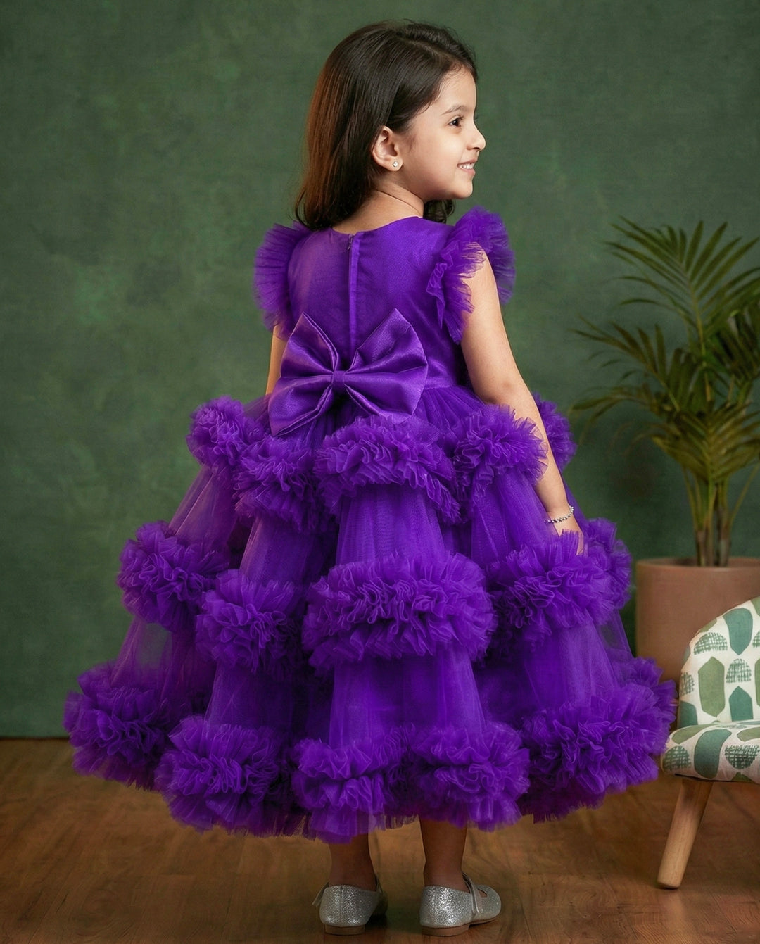 Violet shade baby girl birthday dress, 3 step ruffle frock, party wear dress for kids, violet handwork frock, designer baby birthday outfit