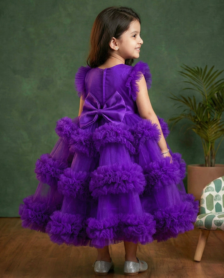 Violet shade baby girl birthday dress, 3 step ruffle frock, party wear dress for kids, violet handwork frock, designer baby birthday outfit