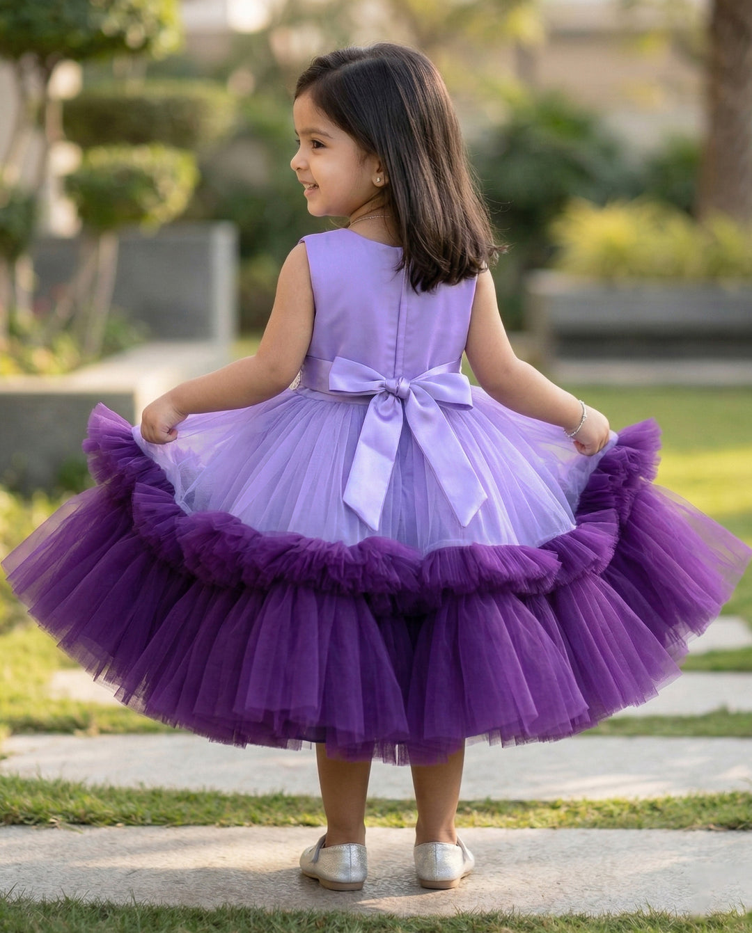 Lavender & Violet Heavy Applique Birthday Frock
Material: Lavender and Violet colour nylon net material is used in the upper portion and we are using Heavy quality ultra satin as the primary lining.This satin lin