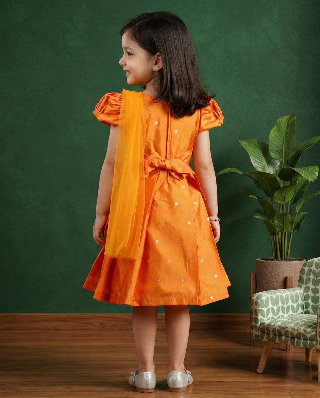 Mango Yellow Silk Butti Frock – Ethnic Partywear & Birthday Dress for Baby Girls by Stanwells Kids