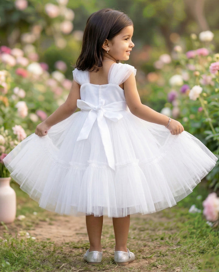 Pure white baby girls premium baptism frock, partywear birthday dress for baby girls