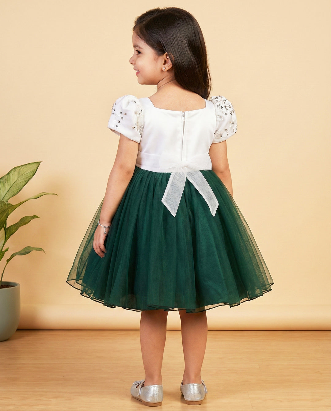 bottle green and white Christmas frock for baby girls, festive birthday dress, designer kids partywear dress, toddler Christmas outfit, Stanwells Kids