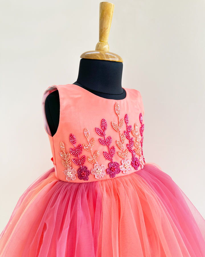 Coral peach baby girl frock, birthday dress for baby girls, handwork flower frock, toddler party wear, kids special occasion dress, elegant baby outfit.