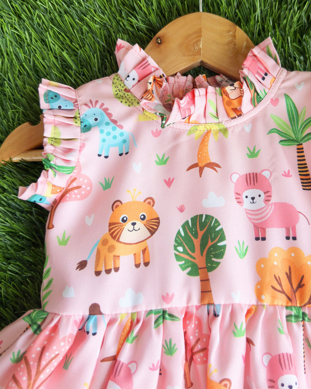 pink animal print baby girls birthday dress

rayon birthday frock for baby girl

animal print casual frock for kids

baby girls partywear birthday dress

Stanwells Kids pink animal print dress